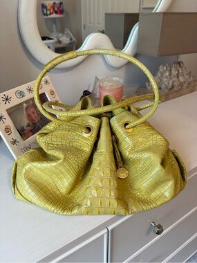 Vintage Brahmin Yellow Croc-Embossed Drawstring Shoulder Bag
